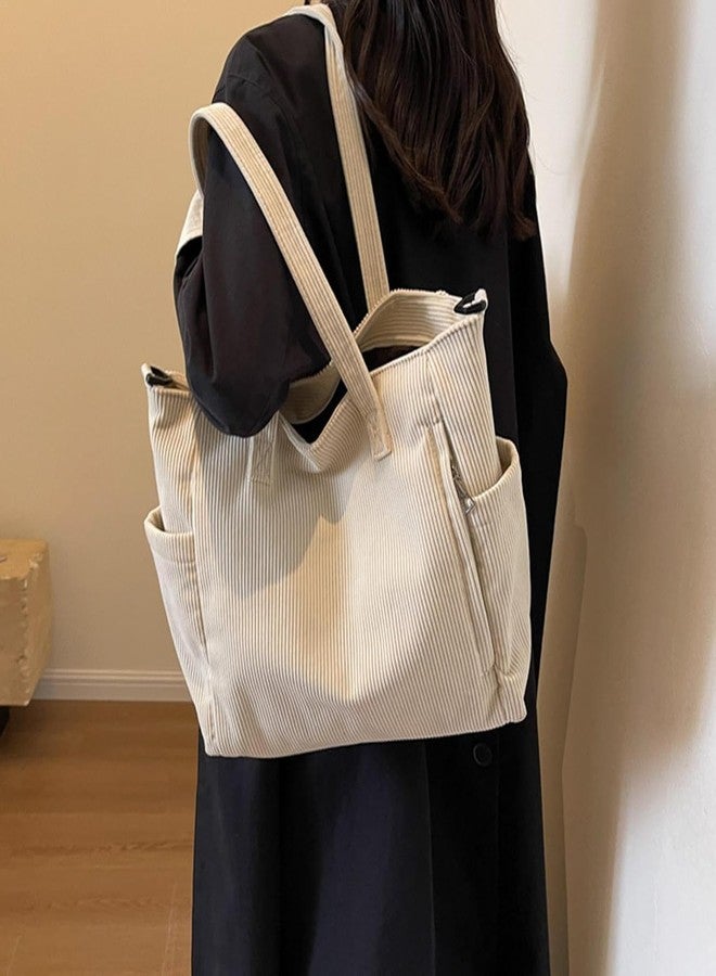 كون حقيبة يد من قماش الكوردروي للنساء والفتيات، حقيبة كروسبودي كبيرة السعة مع حزام قابل للتعديل، حقيبة كتف هوبو للسفر والاستخدام اليومي مع جيب داخلي (بيج) - Image 5